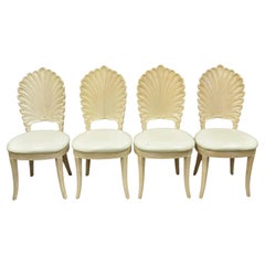 Vintage Hollywood Regency Venetian Grotto Shell Back Dining Chairs - Set of 4
