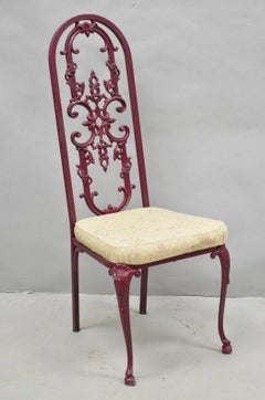Vintage Hollywood Regency Victorian Style Red Cast Metal Dining Chairs Set of 4