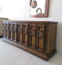 Vintage Hollywood Regency Walnut Sideboard with Large Ring Pulls, USA, 1960s