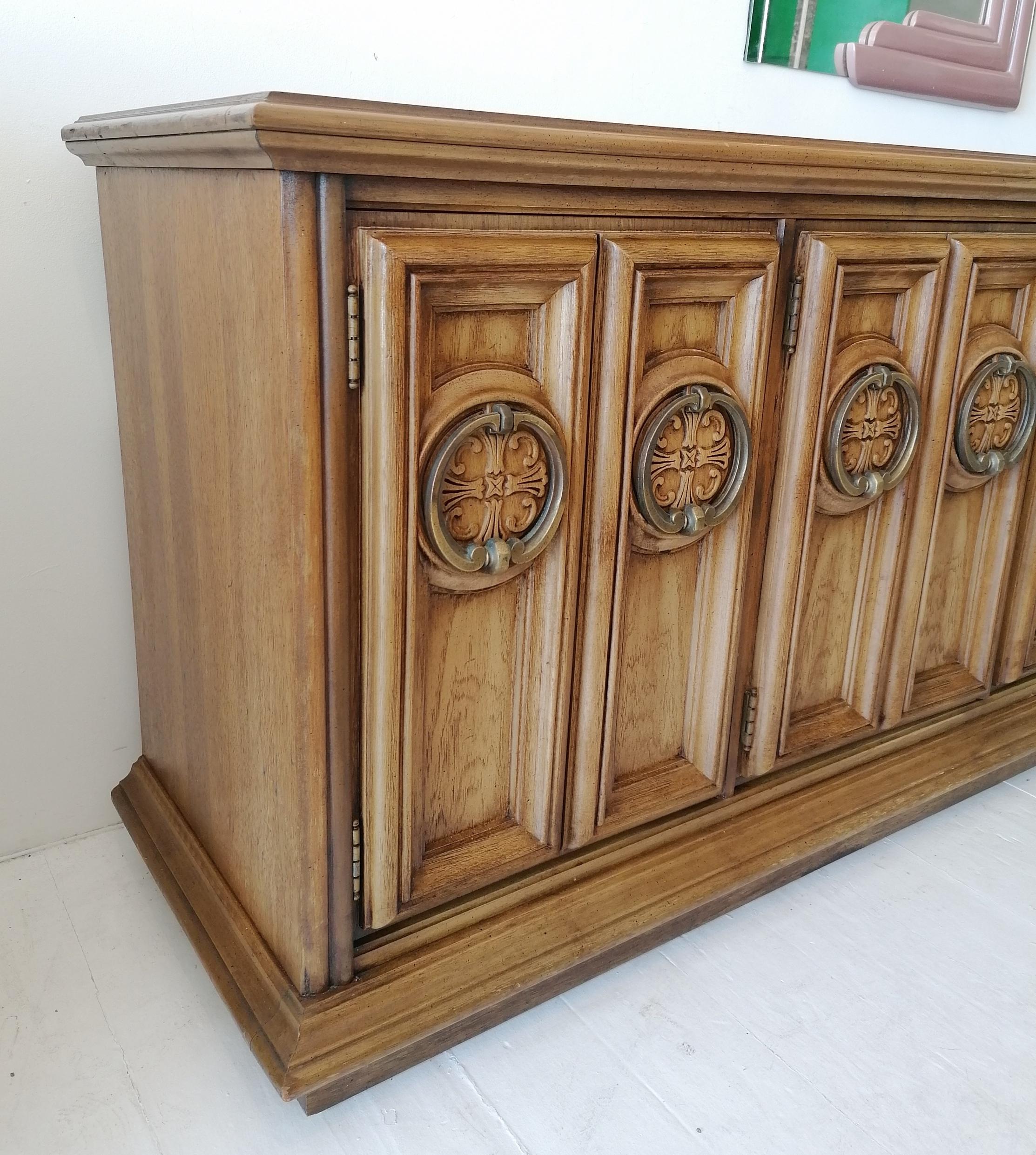Vintage Hollywood Regency Walnut Sideboard with Large Ring Pulls, USA, 1960s 1