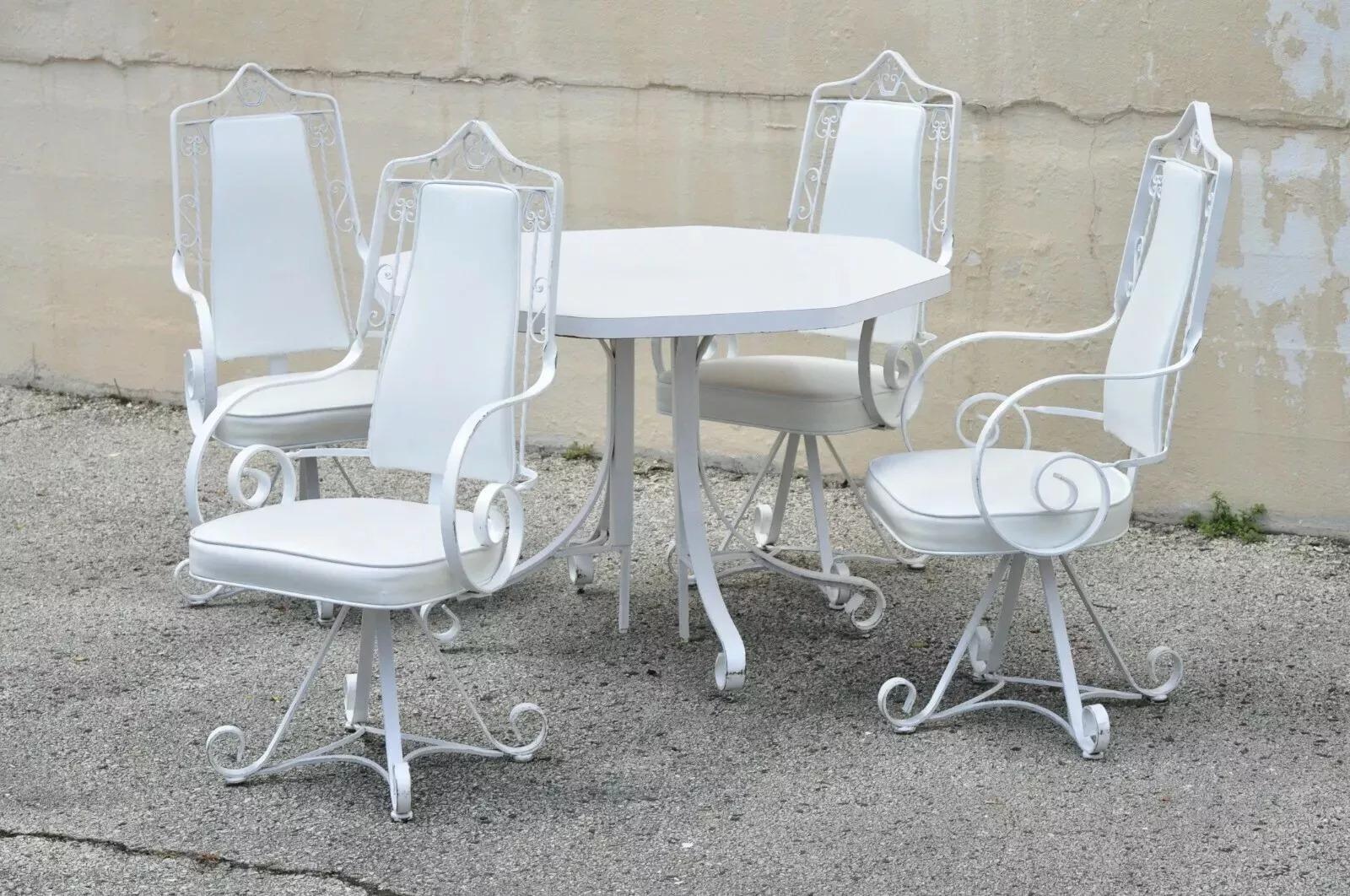 Ensemble de salle à manger pivotante vintage Hollywood Regency en fer blanc - 5 pièces en vente 5