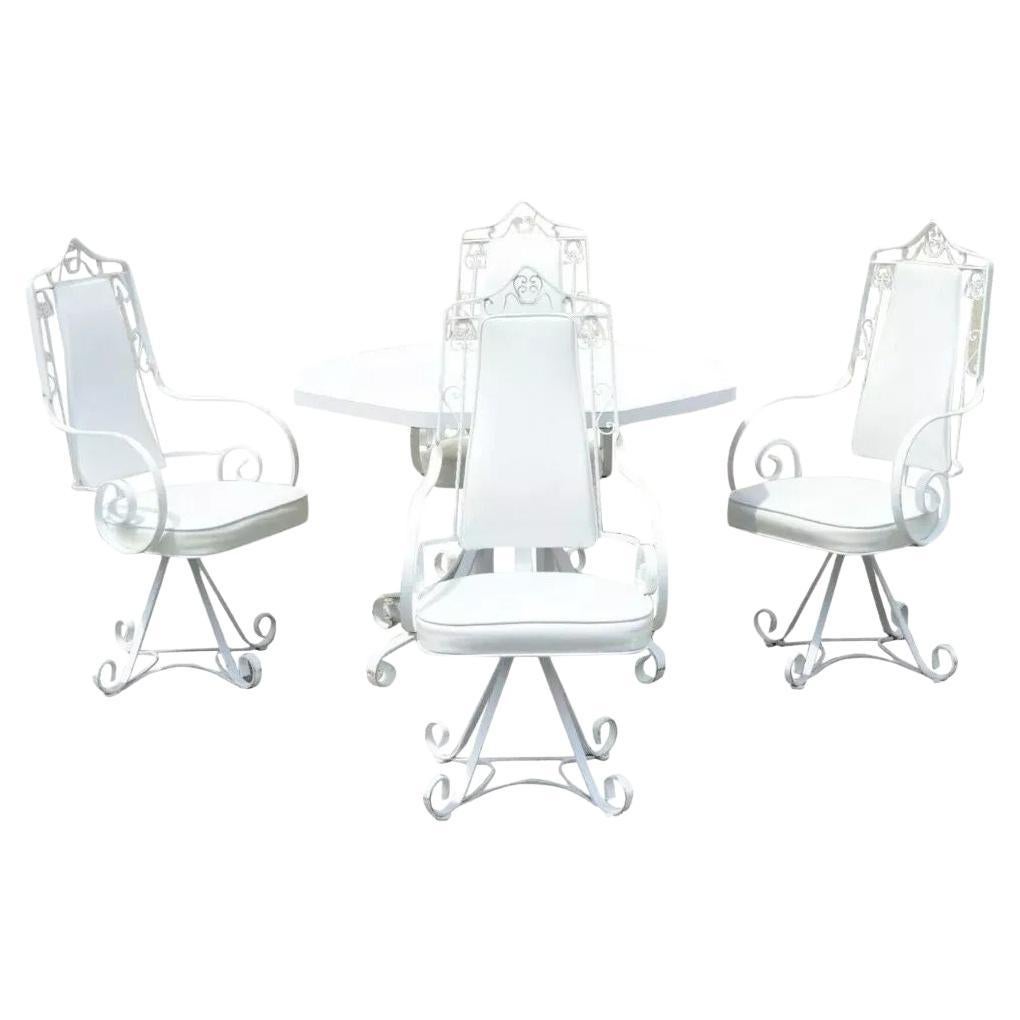 Ensemble de salle à manger pivotante vintage Hollywood Regency en fer blanc - 5 pièces en vente