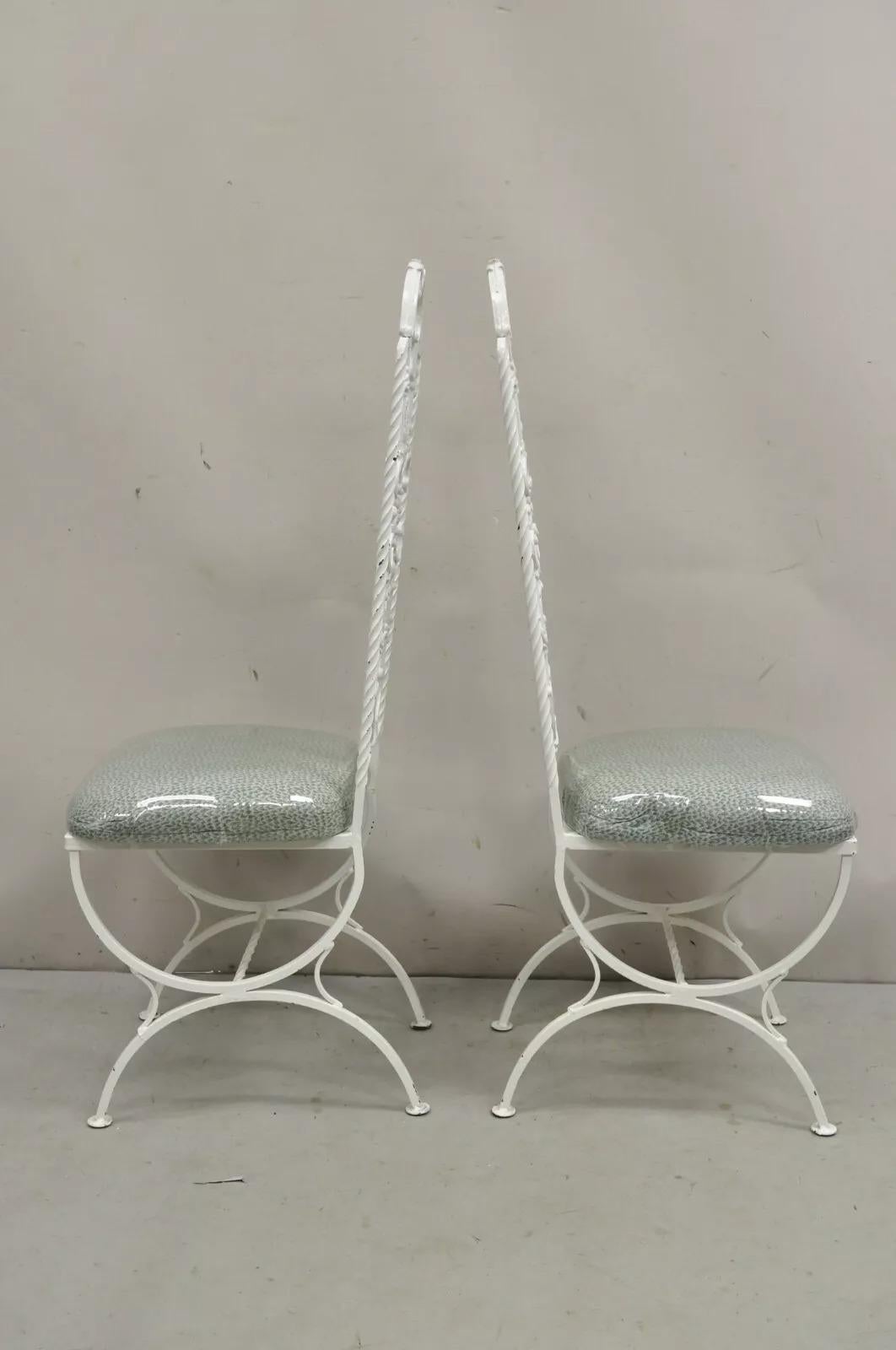 Vintage Hollywood Regency White Ornate Wrought Iron Scroll Dining Set - 5 Pc Set 4
