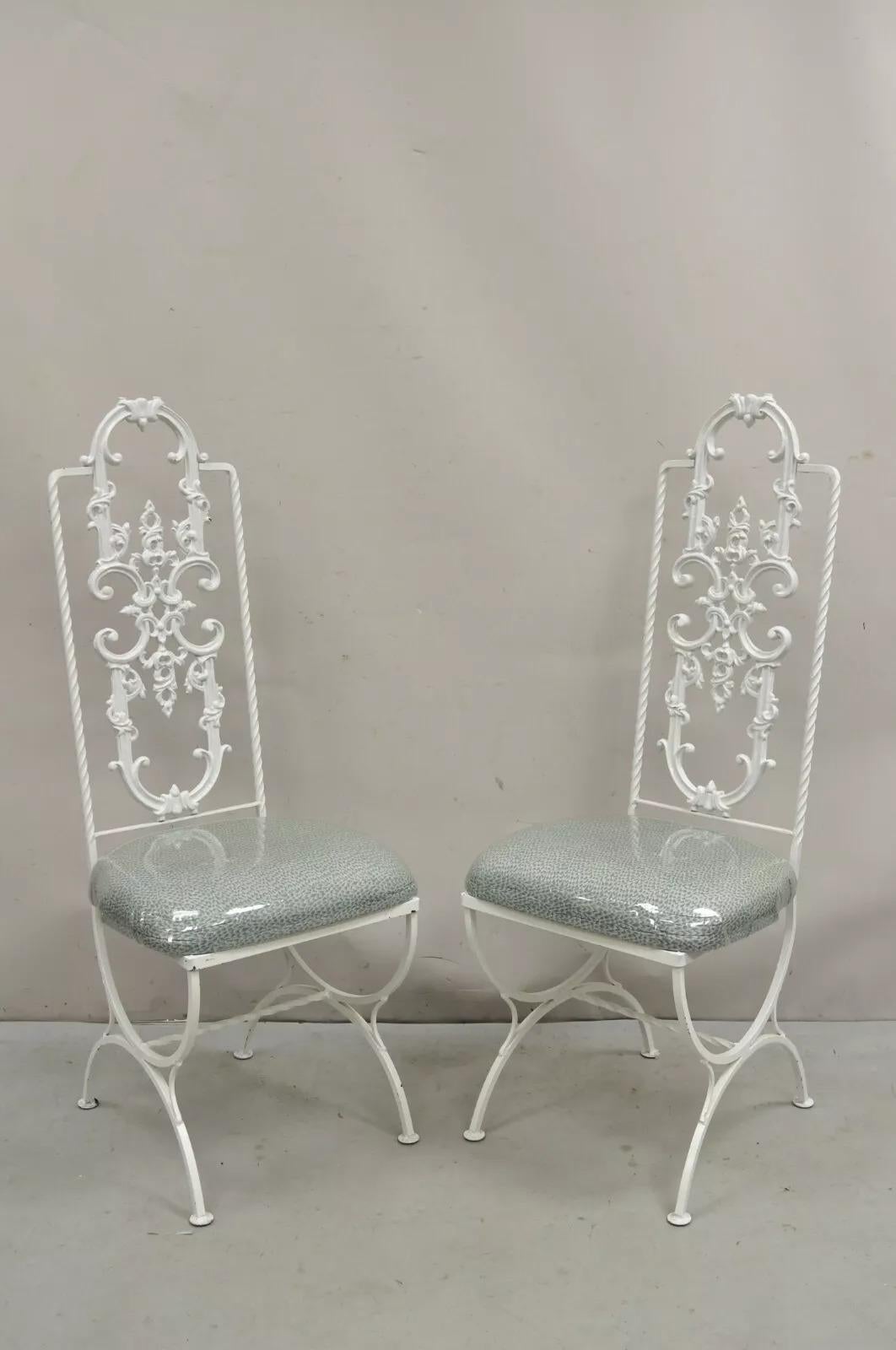 Vintage Hollywood Regency White Ornate Wrought Iron Scroll Dining Set - 5 Pc Set 6