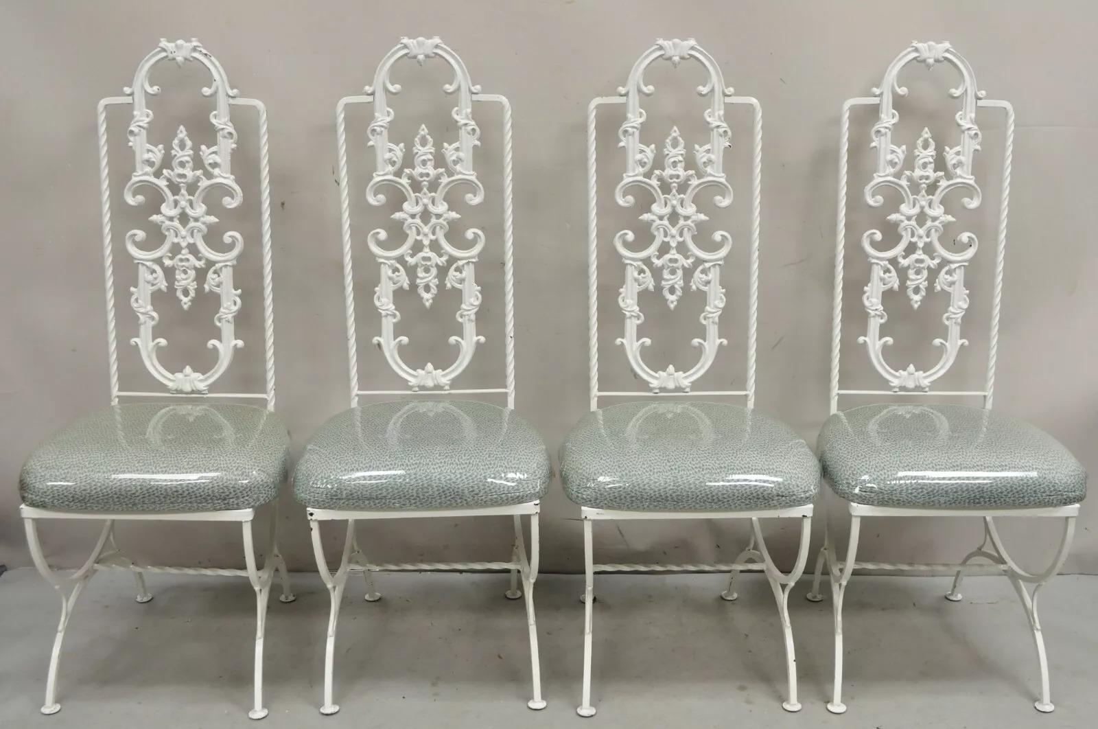 Unknown Vintage Hollywood Regency White Ornate Wrought Iron Scroll Dining Set - 5 Pc Set