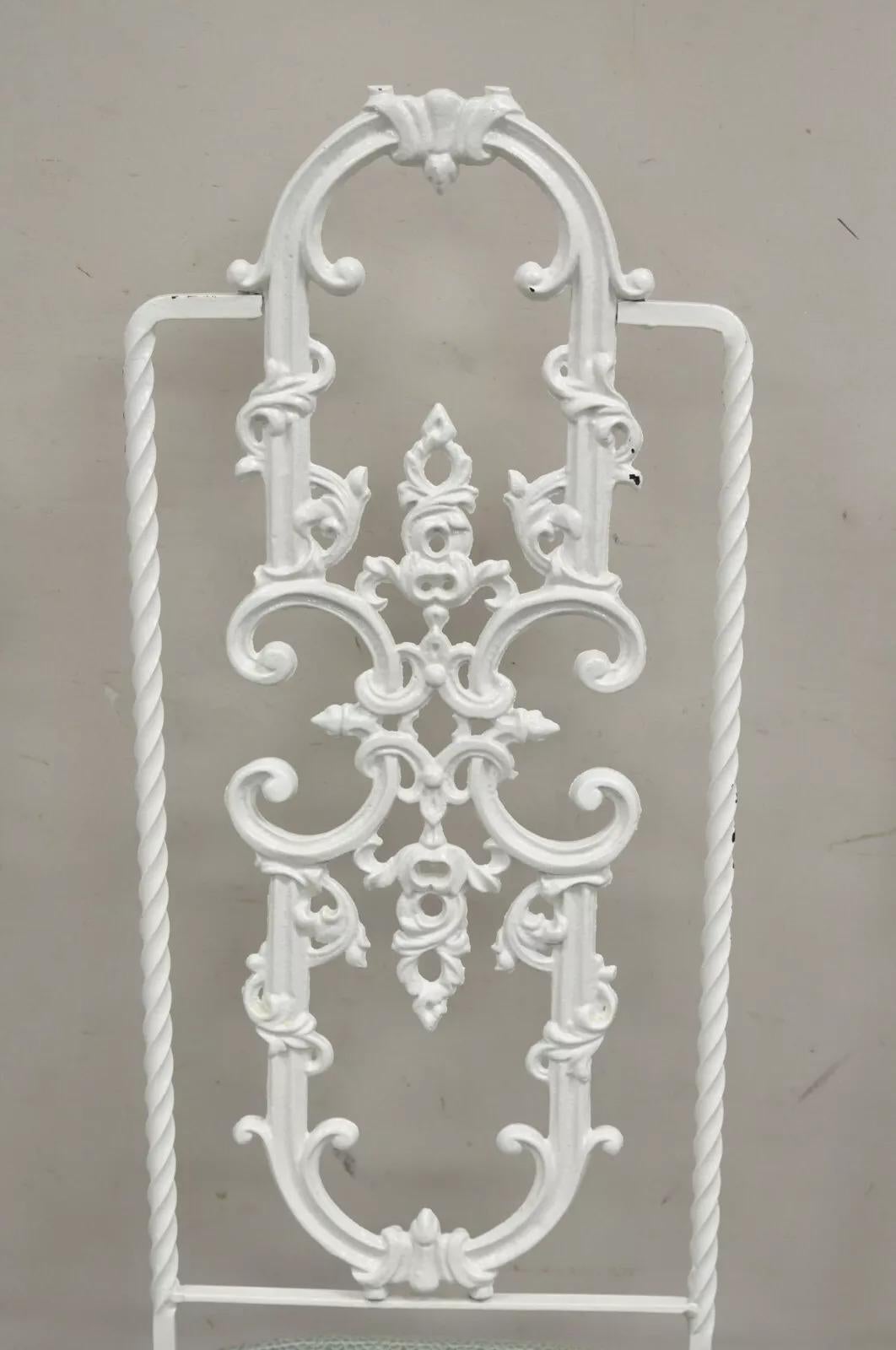 20th Century Vintage Hollywood Regency White Ornate Wrought Iron Scroll Dining Set - 5 Pc Set