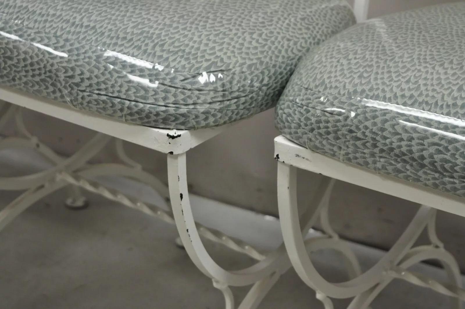 Vintage Hollywood Regency White Ornate Wrought Iron Scroll Dining Set - 5 Pc Set 1