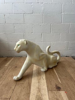 Vintage Hollywood Regency White Panther Sculpture Safari Chic Postmodern Decor