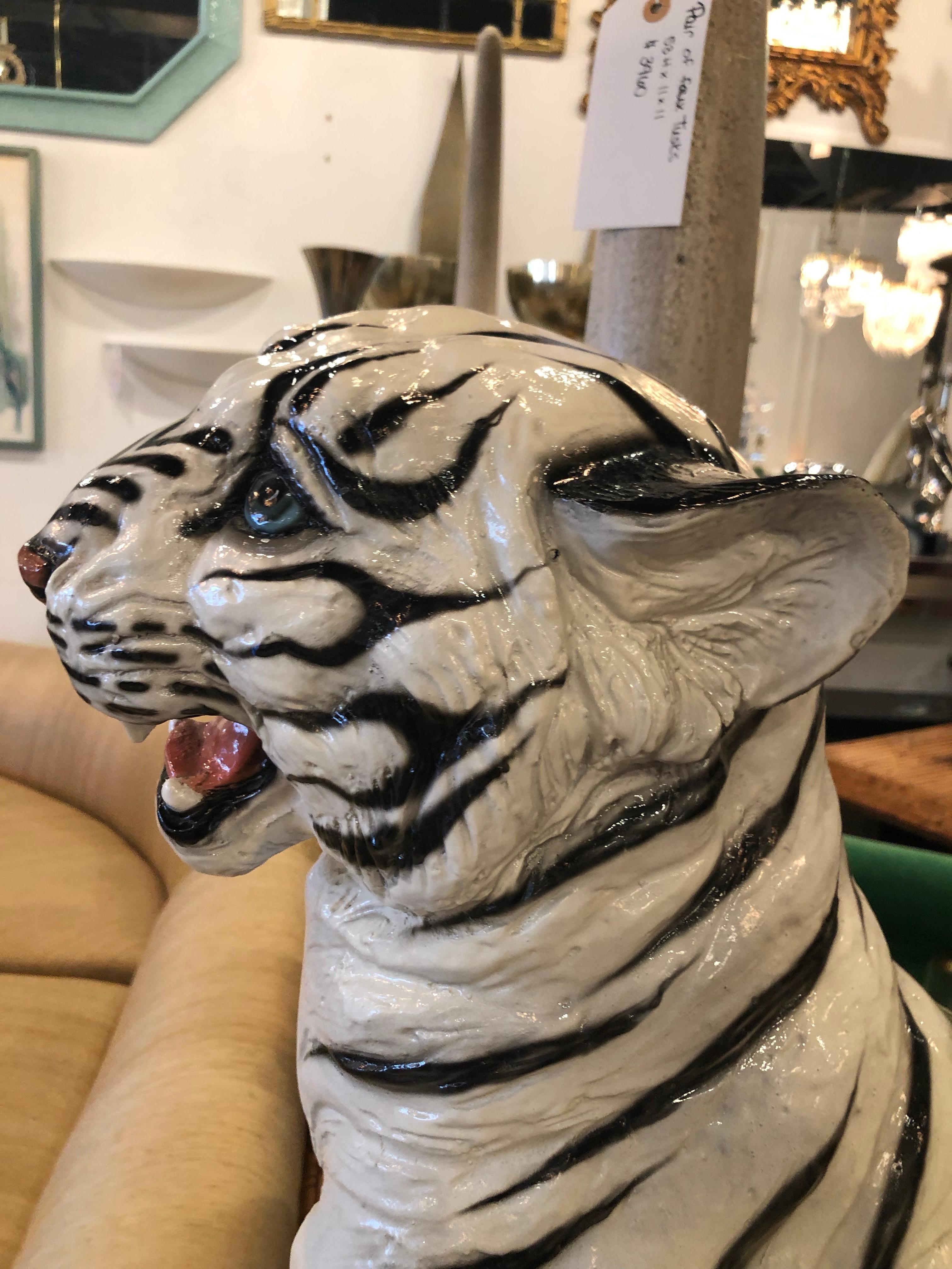 Vintage Hollywood Regency White Tiger Statue 4