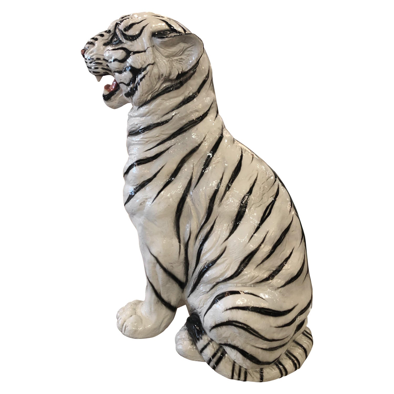Vintage Hollywood Regency White Tiger Statue For Sale At 1stdibs