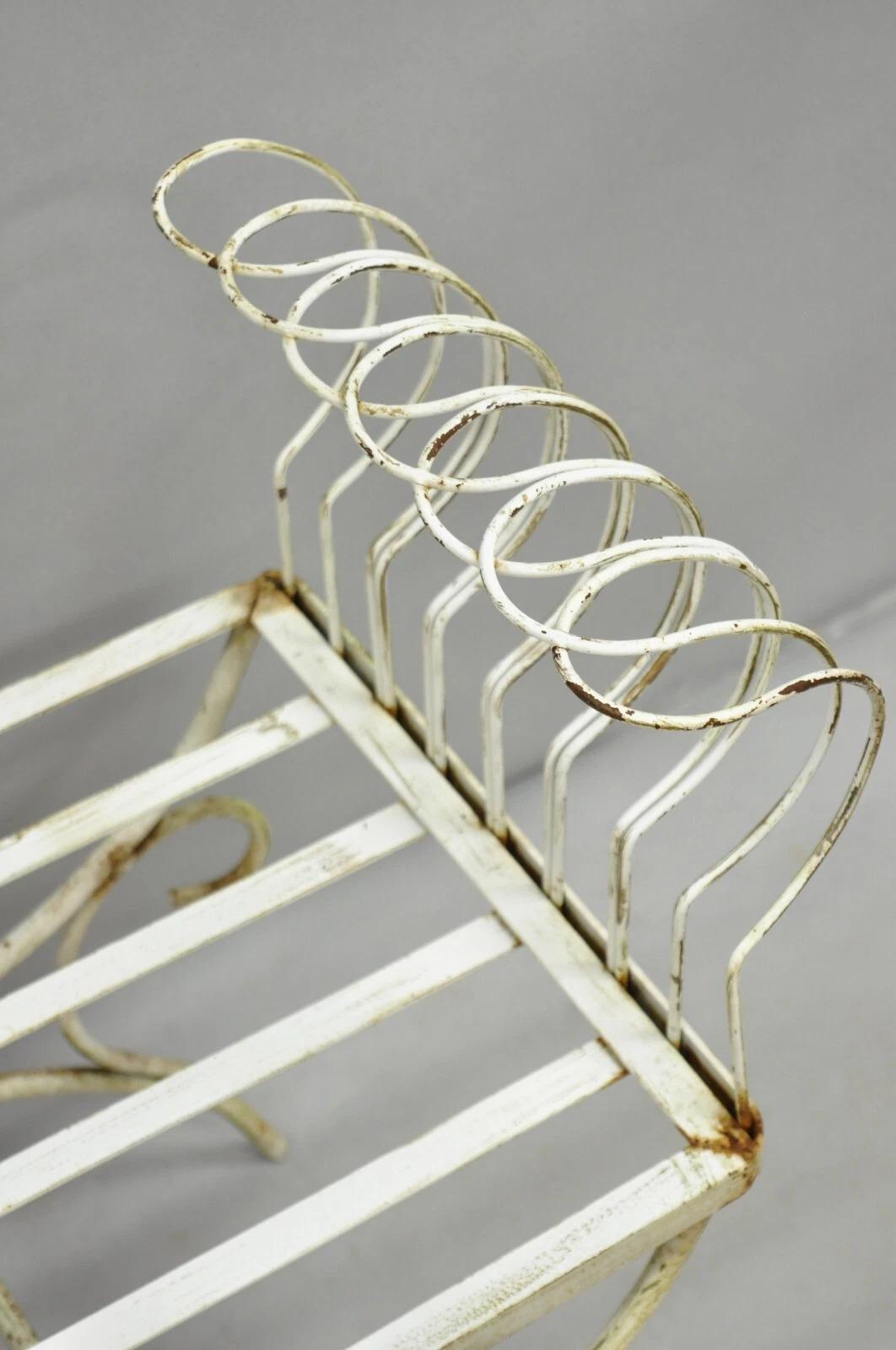 Vintage Hollywood Regency White Wrought Iron Curule X Frame Window Bench For Sale 1