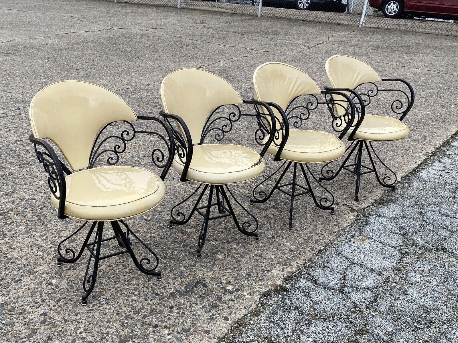 Vintage Hollywood Regency Wrought Iron Butterfly Swivel Club Chairs, Set of 4 For Sale 8