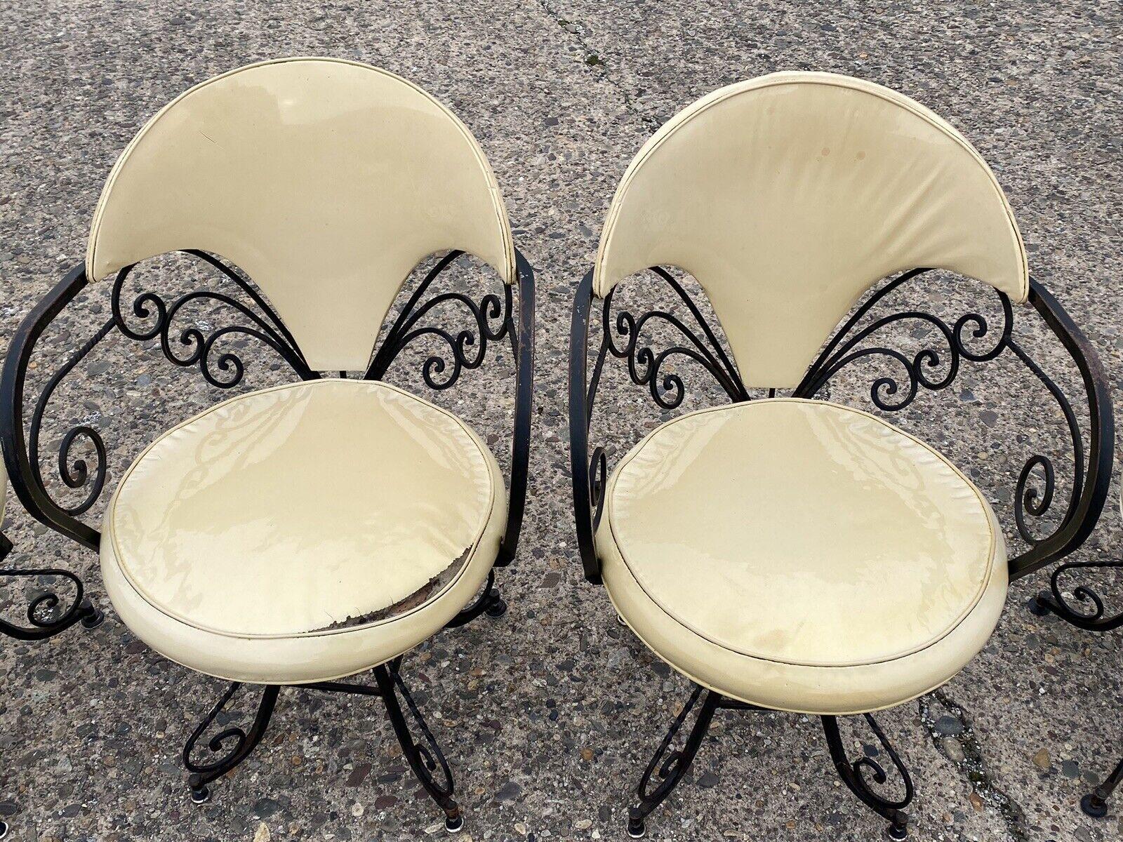 Vintage Hollywood Regency Wrought Iron Butterfly Swivel Club Chairs, Set of 4 For Sale 3