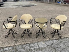 Vintage Hollywood Regency Wrought Iron Butterfly Swivel Dining Chairs - Set of 4