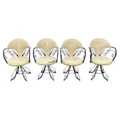 Vintage Hollywood Regency Wrought Iron Butterfly Swivel Dining Chairs - Set of 4