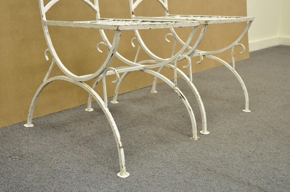Vintage Hollywood Regency Wrought Iron Clover Fretwork Curule Side Chairs, Pair 1