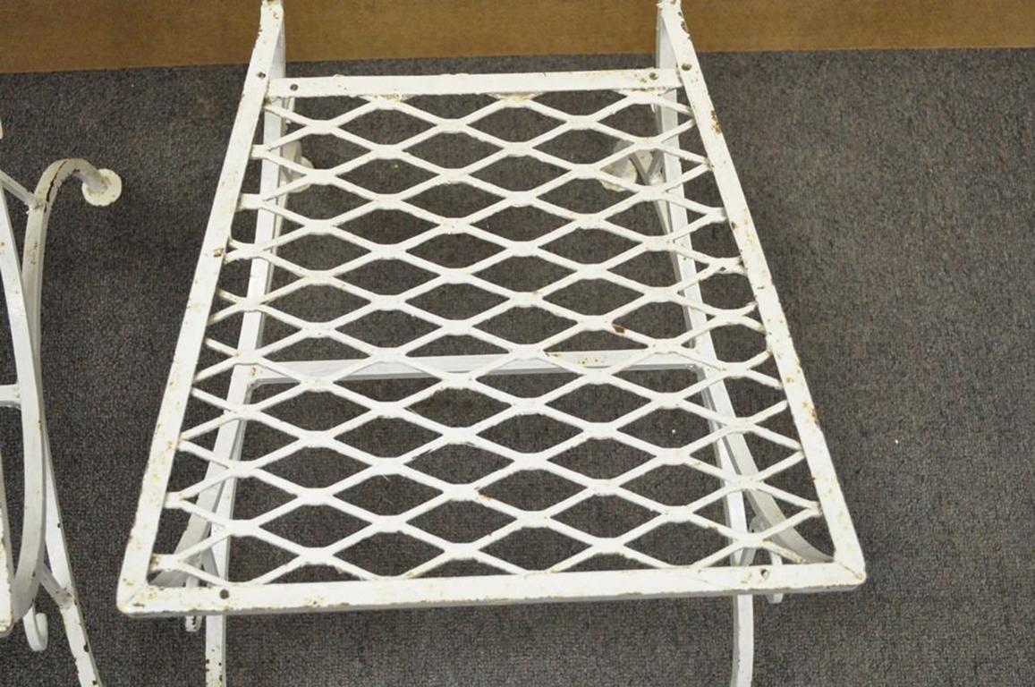 Vintage Hollywood Regency Wrought Iron Clover Fretwork Curule Side Chairs, Pair 4