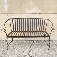 Vintage Hollywood Regency Wrought Iron Scrolling Garden Patio Loveseat Settee