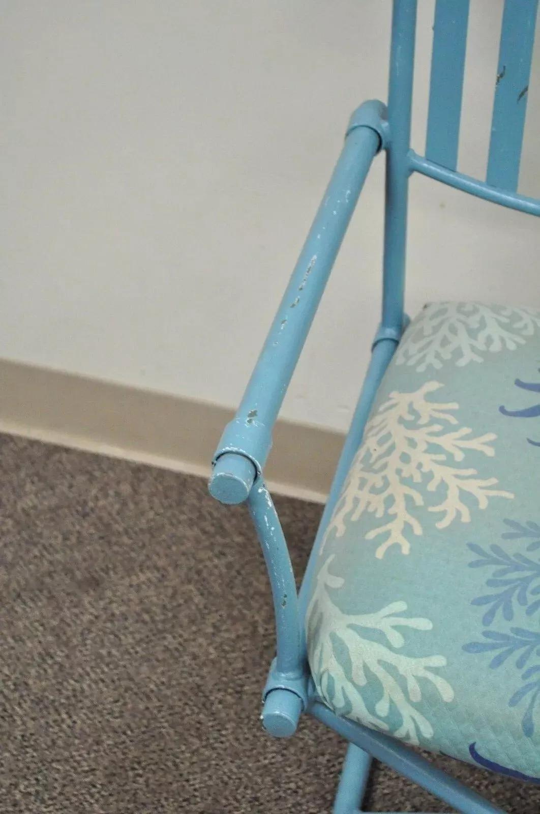 Vintage Hollywood Regency X-Frame Blau Eisen Curule Directors Sessel B - Paar im Angebot 3