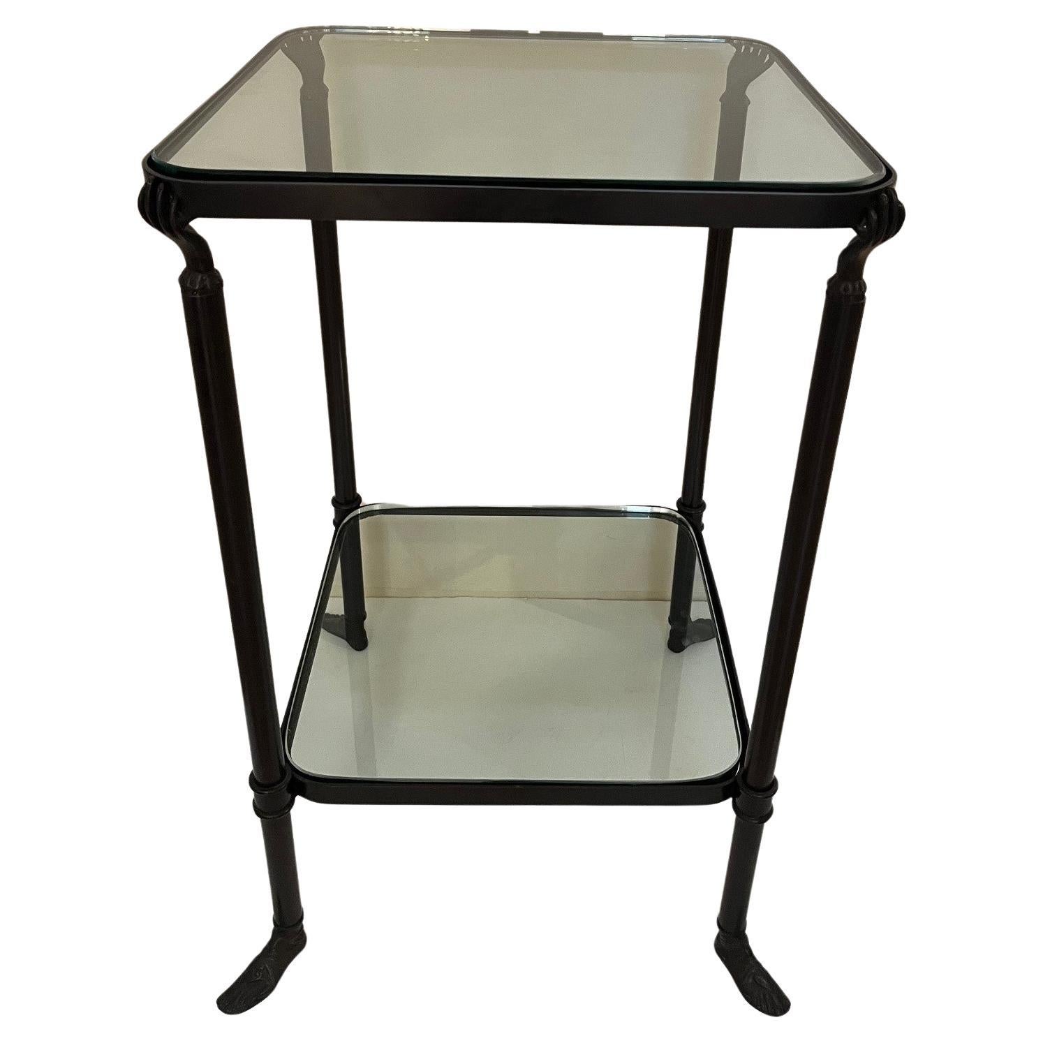 Cast Vintage Hollywood Style Bronze Two Tier Side Table For Sale