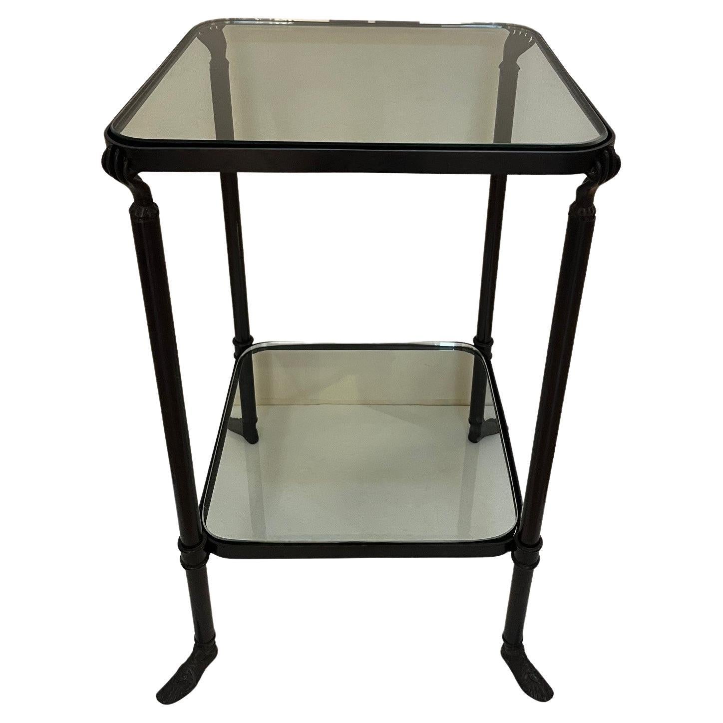 American Vintage Hollywood Style Bronze Two Tier Side Table For Sale