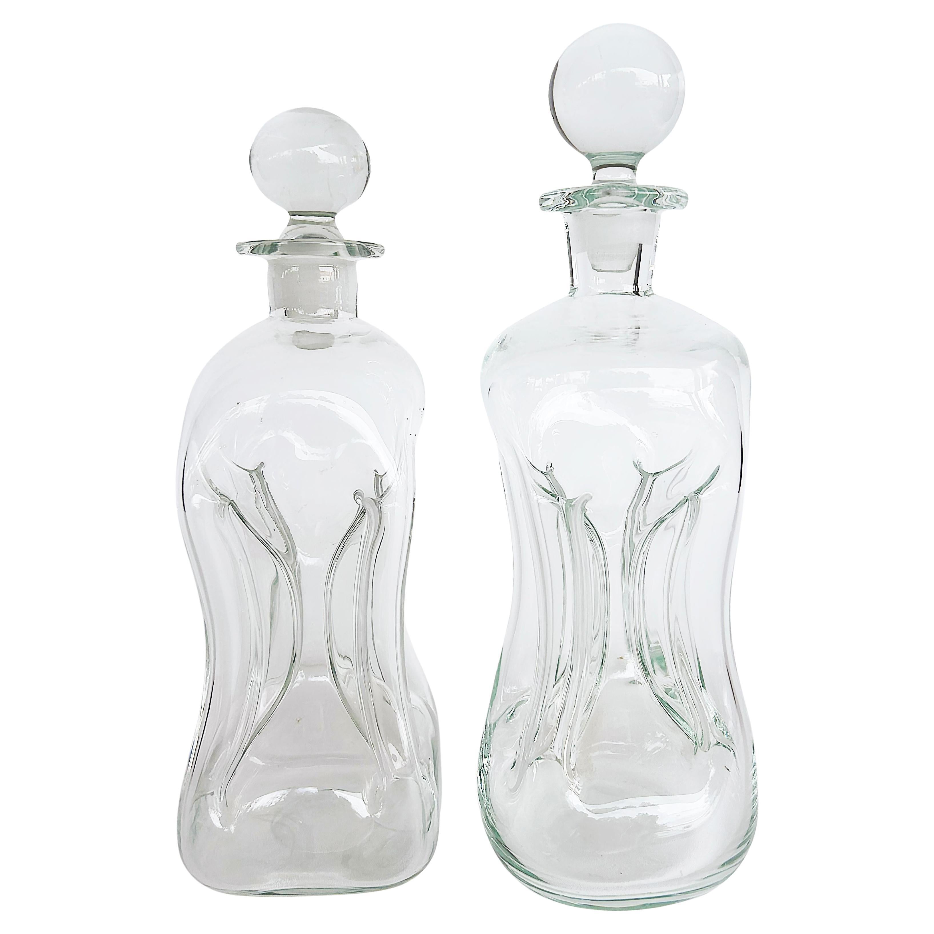 Vintage Holmegaard Clear Glass "Kluk Kluk" Decanters Designed by Jacob Bang en vente