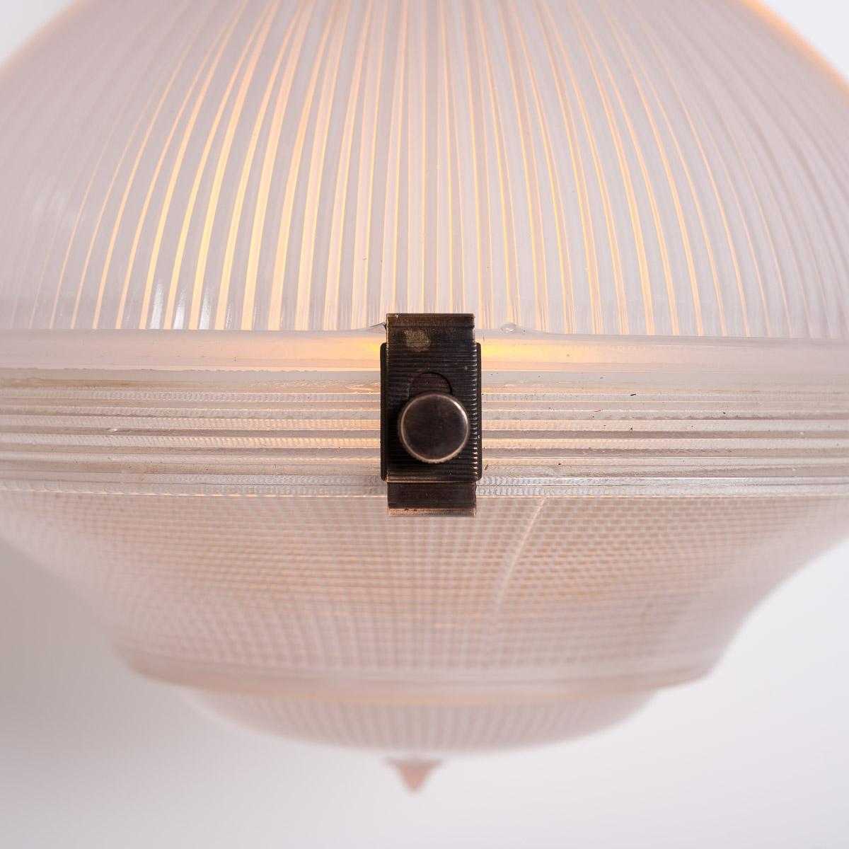 Brass Vintage Holophane 12 Inch Diameter Prismatic Glass Three Part Pendant Light