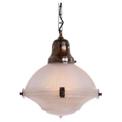 Vintage Holophane 12 Inch Diameter Prismatic Glass Three Part Pendant Light
