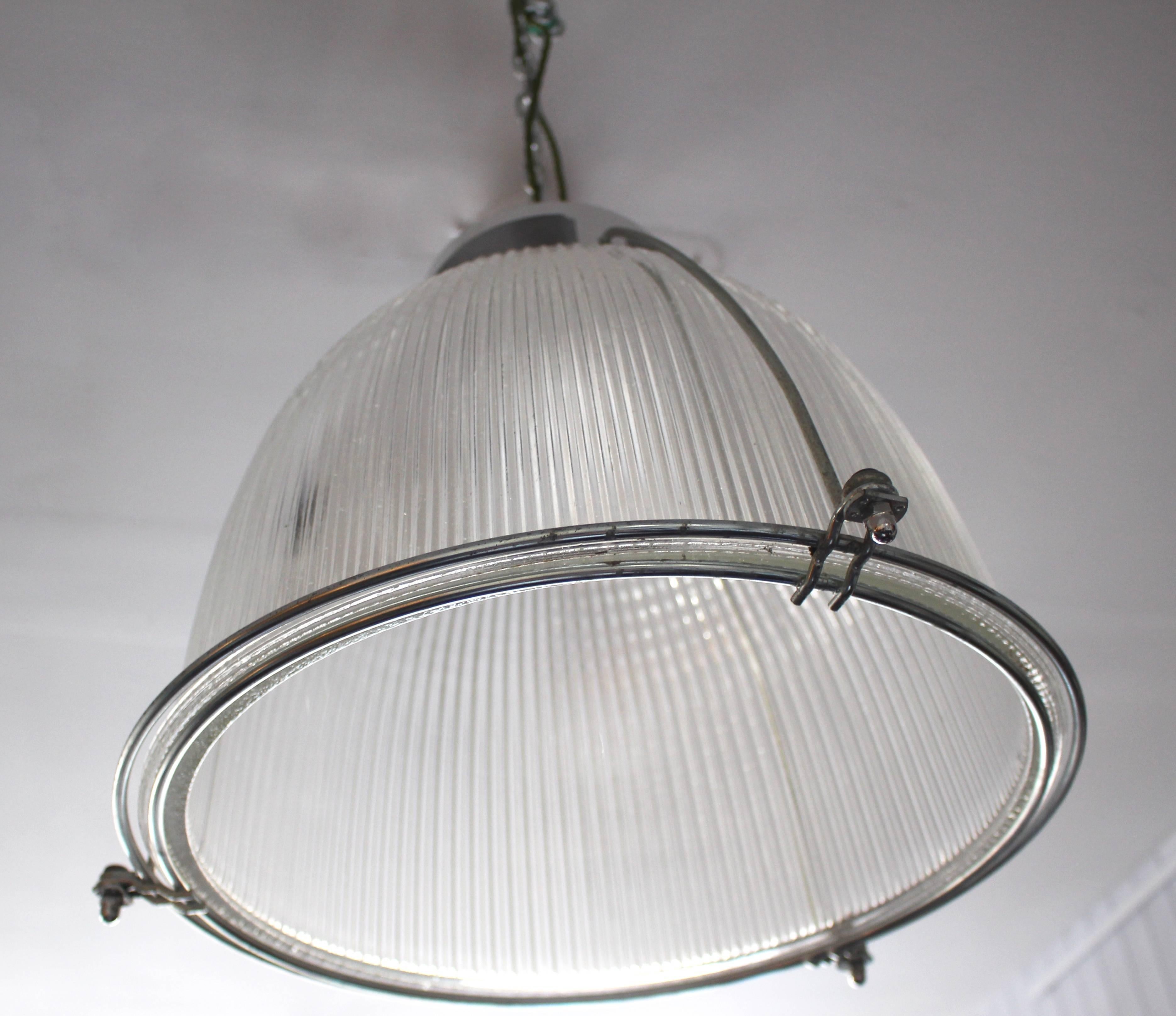 Vintage Holophane Glass and Metal Ceiling Light In Excellent Condition For Sale In Heathfield, East Sussex