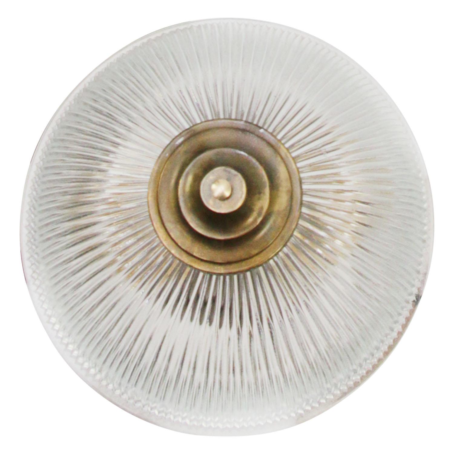 French Vintage Holophane Glass Ceiling Lights Flush Mounts For Sale