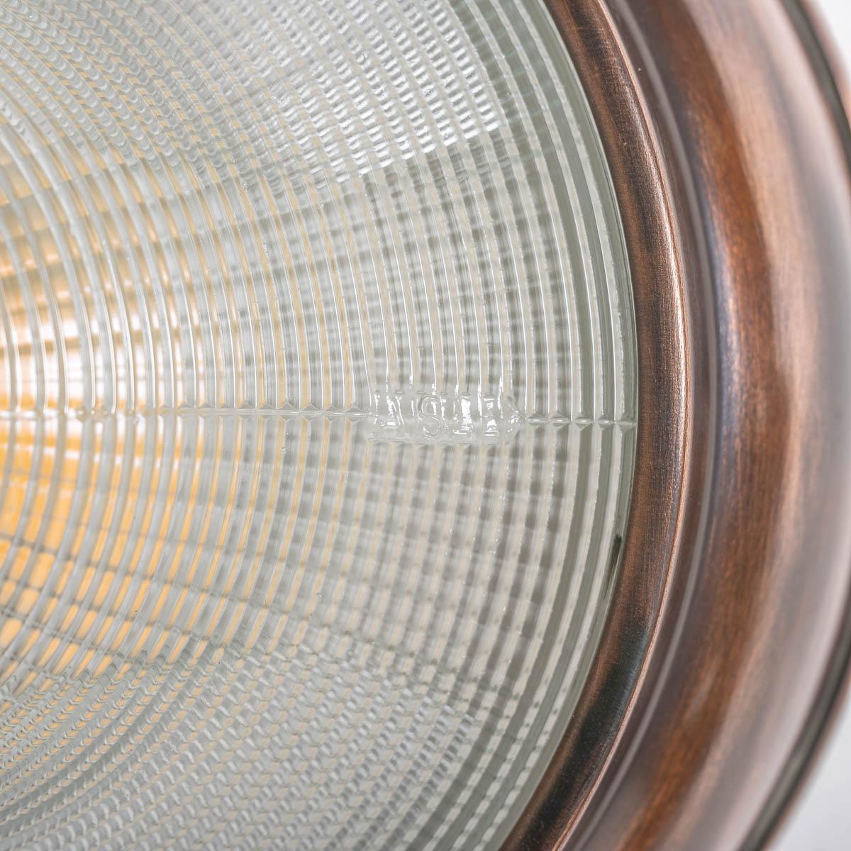 Mid-20th Century Vintage Holophane Prismatic Glass and Copper Flush Light Fitting For Sale