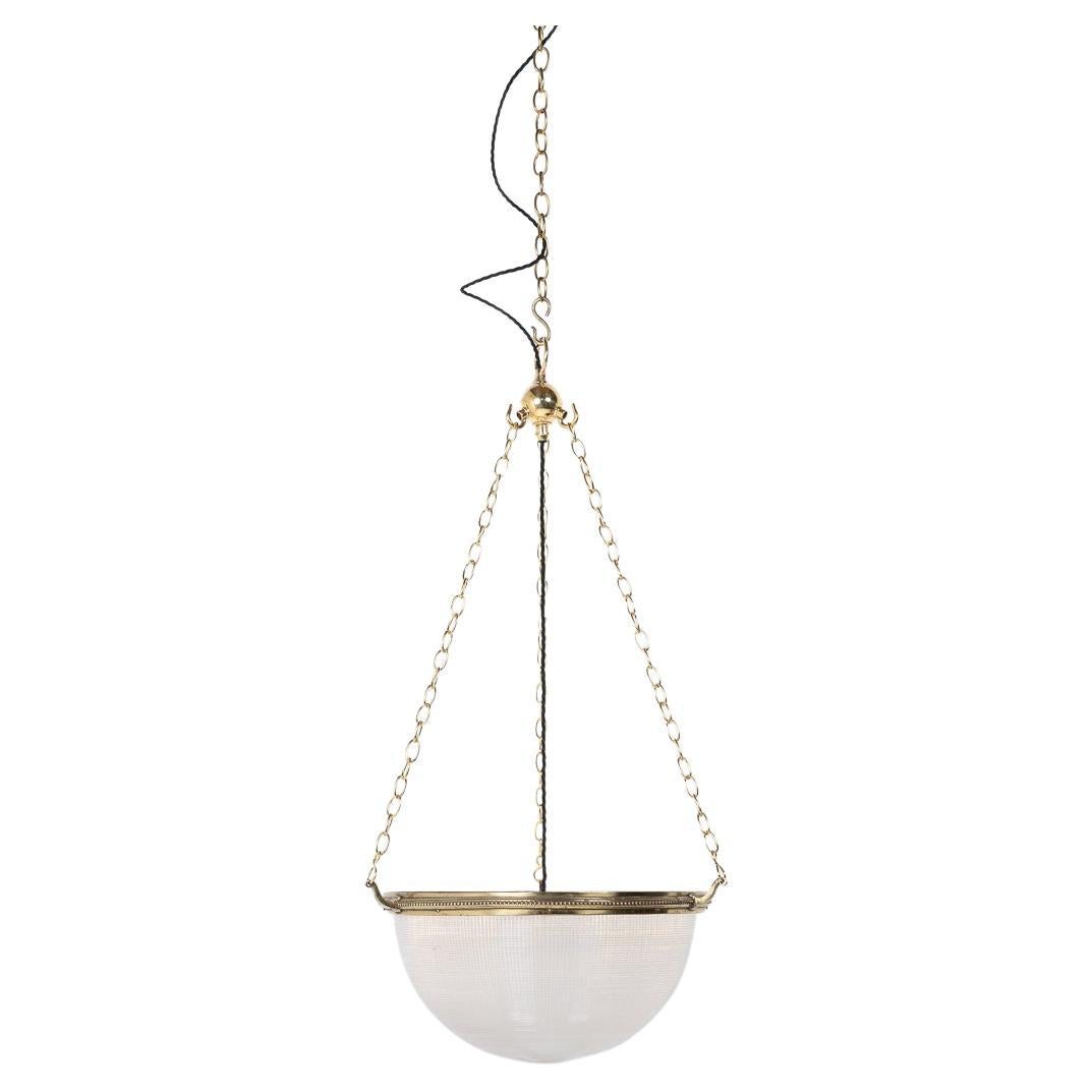 Vintage Holophane Xl Plafonnier Pendant Light With Polished Brass Fittings
