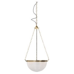 Antique Holophane Xl Plafonnier Pendant Light With Polished Brass Fittings