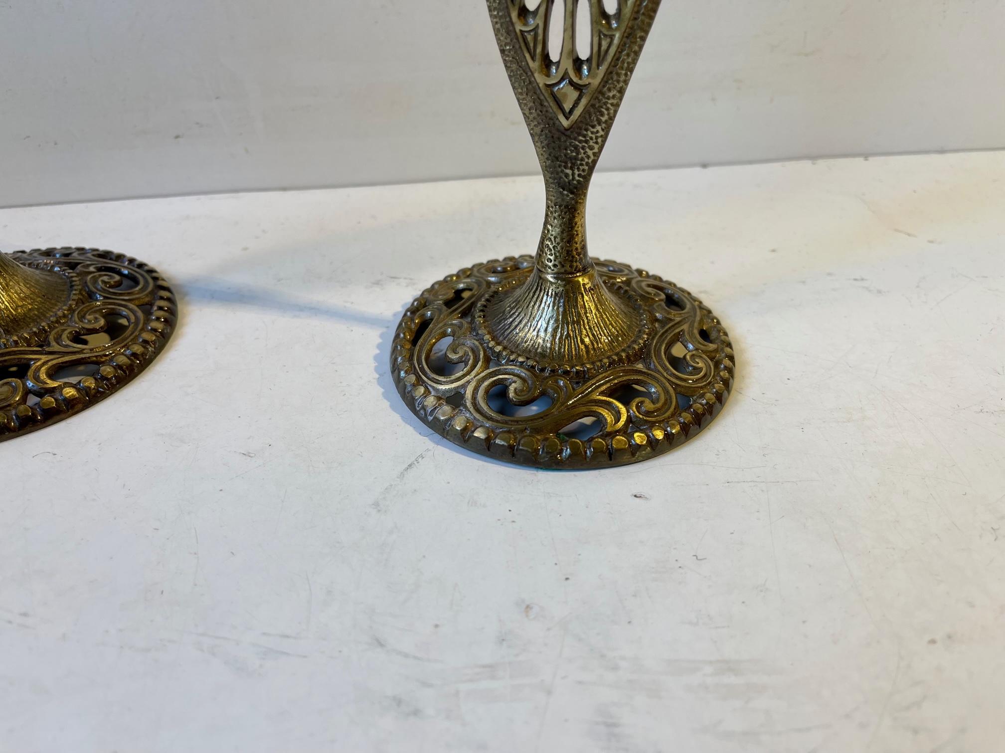 Vintage Holyland Brass Candlesticks with Green Eliat Stones, Tamar Israel In Good Condition For Sale In Esbjerg, DK