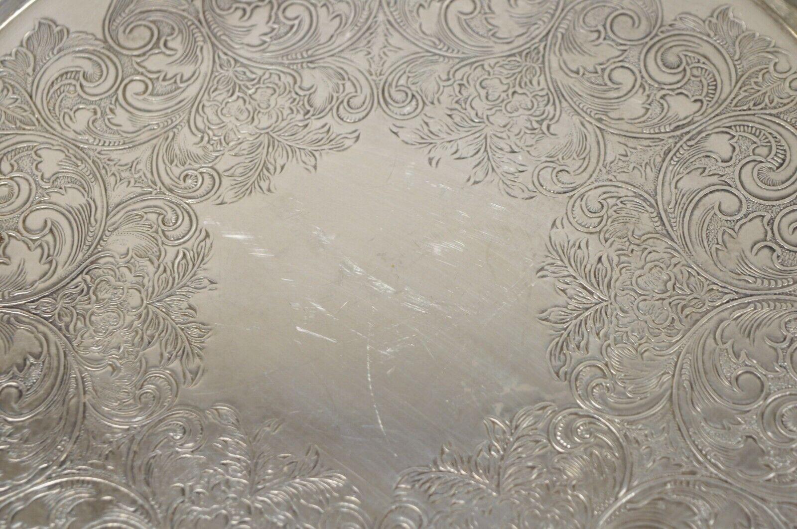 Victorian Vintage Home Decorators Inc Silver Plated Pierced Gallery Round Serving Tray For Sale