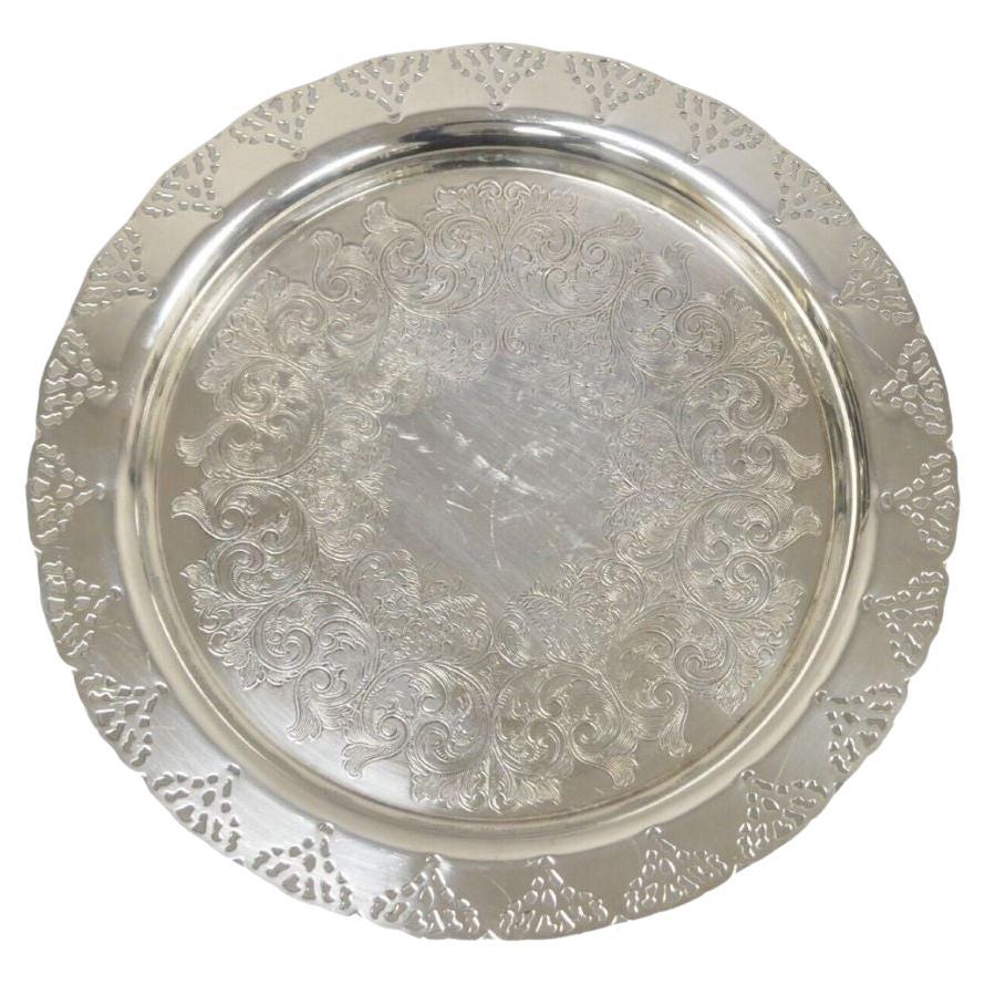 Vintage Home Decorators Inc Silver Plated Pierced Gallery Round Serving Tray For Sale