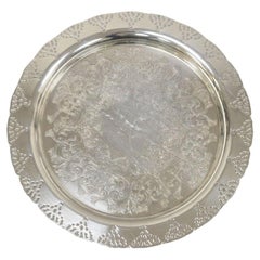 Antique Home Decorators Inc Silver Plated Pierced Gallery Round Serving Tray