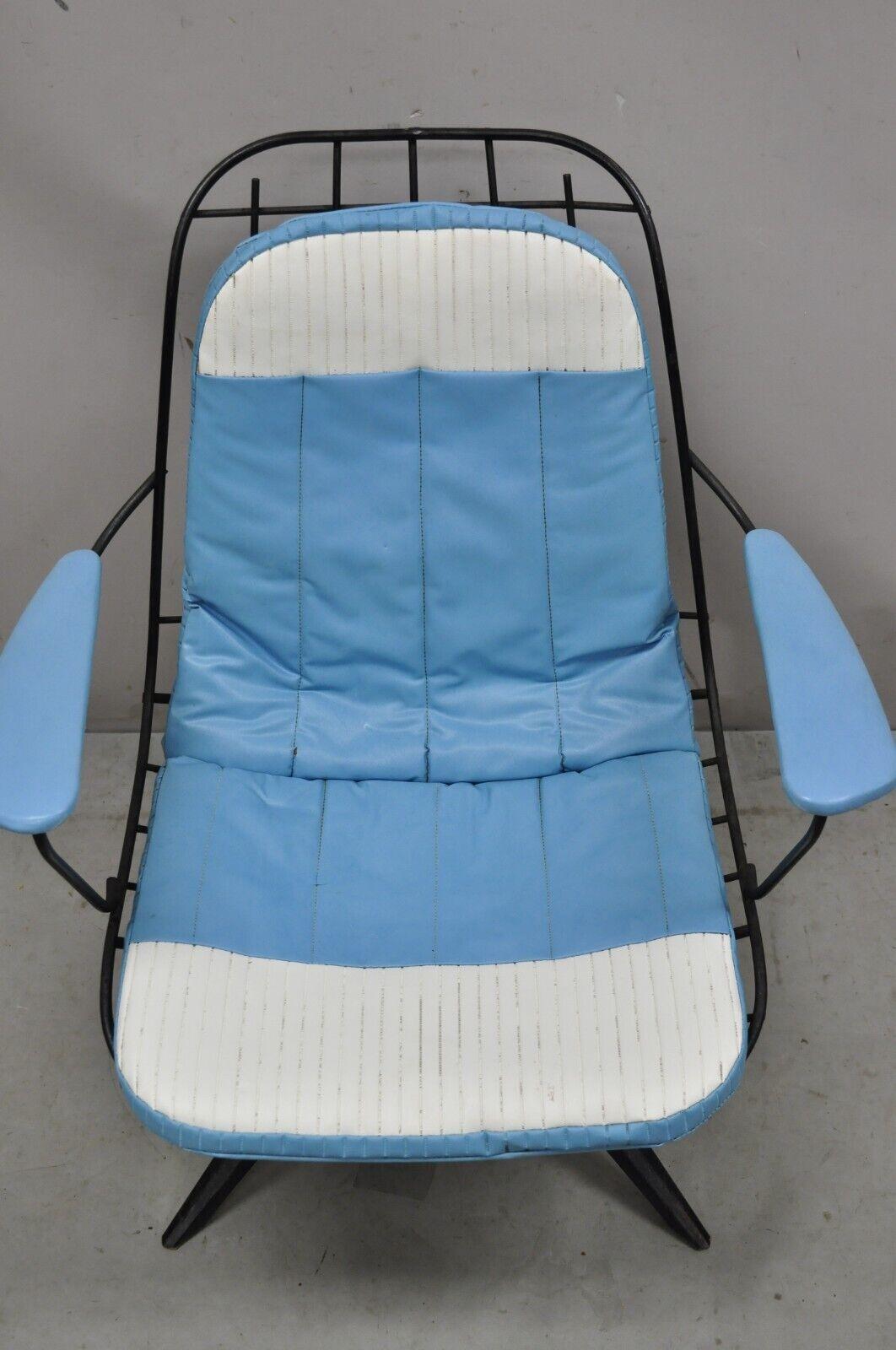 Mid-Century Modern Vintage Homecrest B-25 Headliner Swivel Lounge Chair W/ Original Blue Cushion