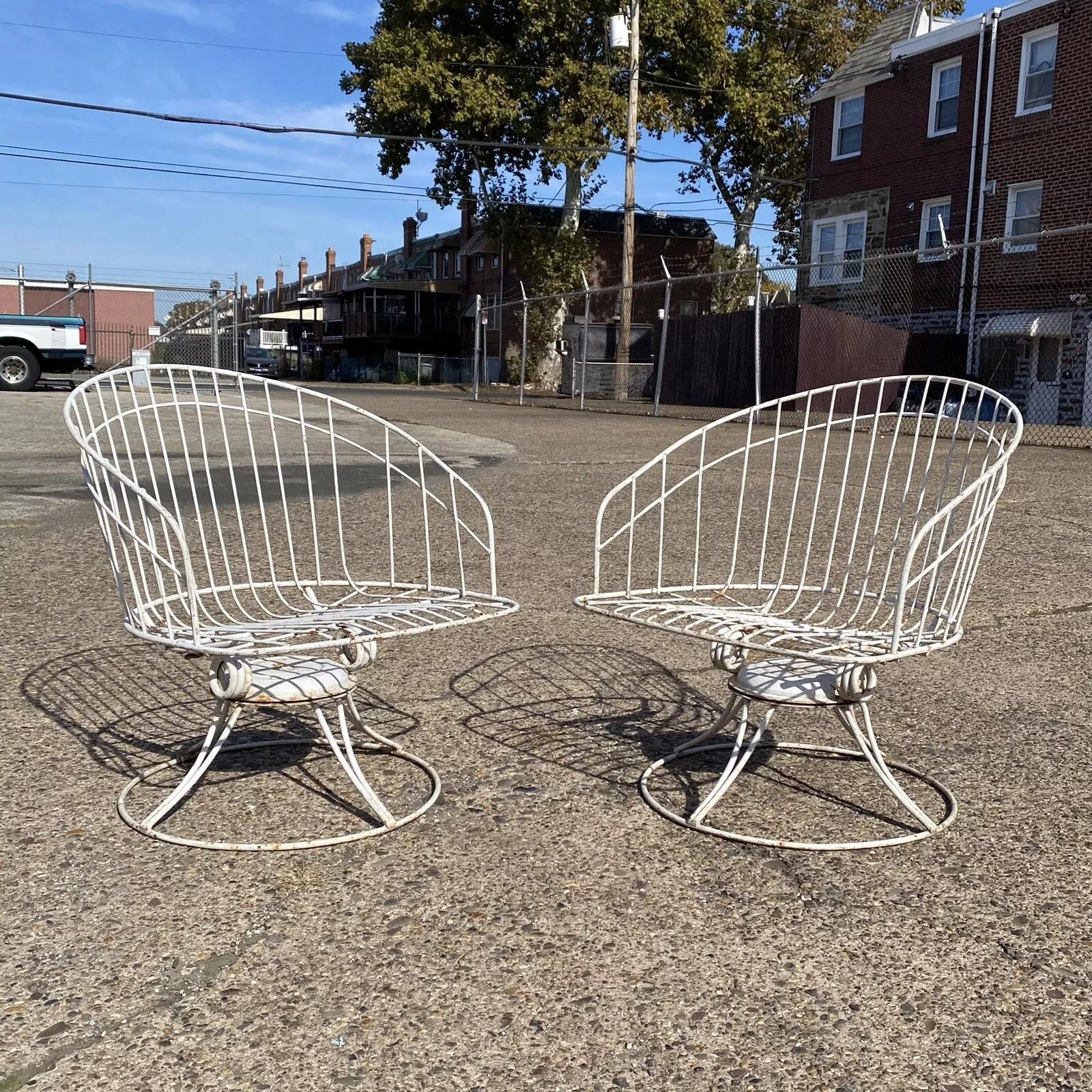 Vintage Homecrest Bottemiller Mid Century Modern Metal Swivel Club Chairs - Pair For Sale 3