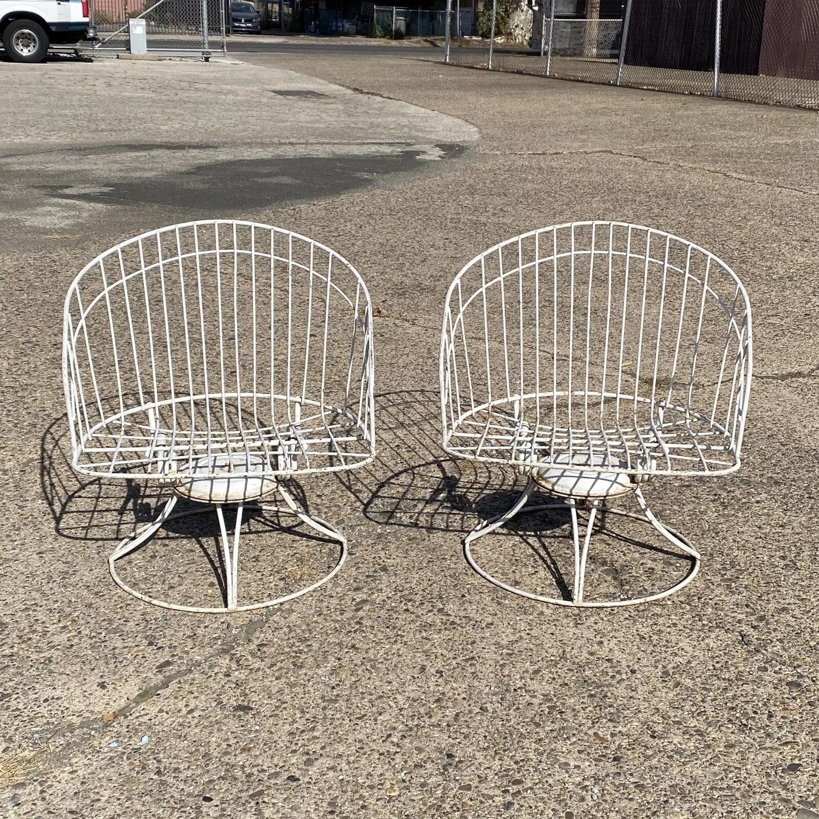 Vintage Homecrest Bottemiller Mid Century Modern Wrought Iron Metal Swivel Club Chairs - a Pair. Circa Mid 20th Century. Measurements: 28.5