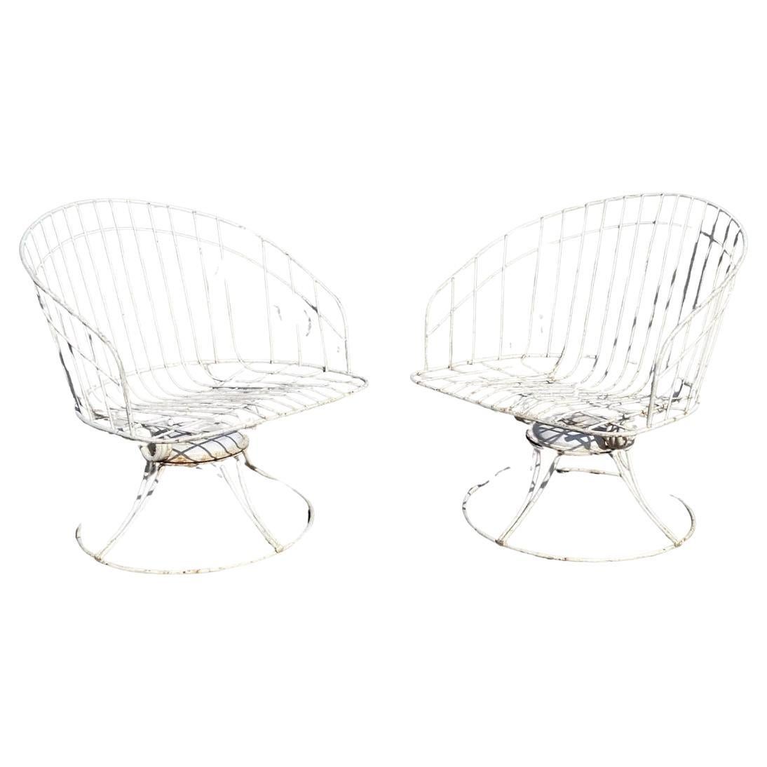 Vintage Homecrest Bottemiller Mid Century Modern Metal Swivel Club Chairs - Pair