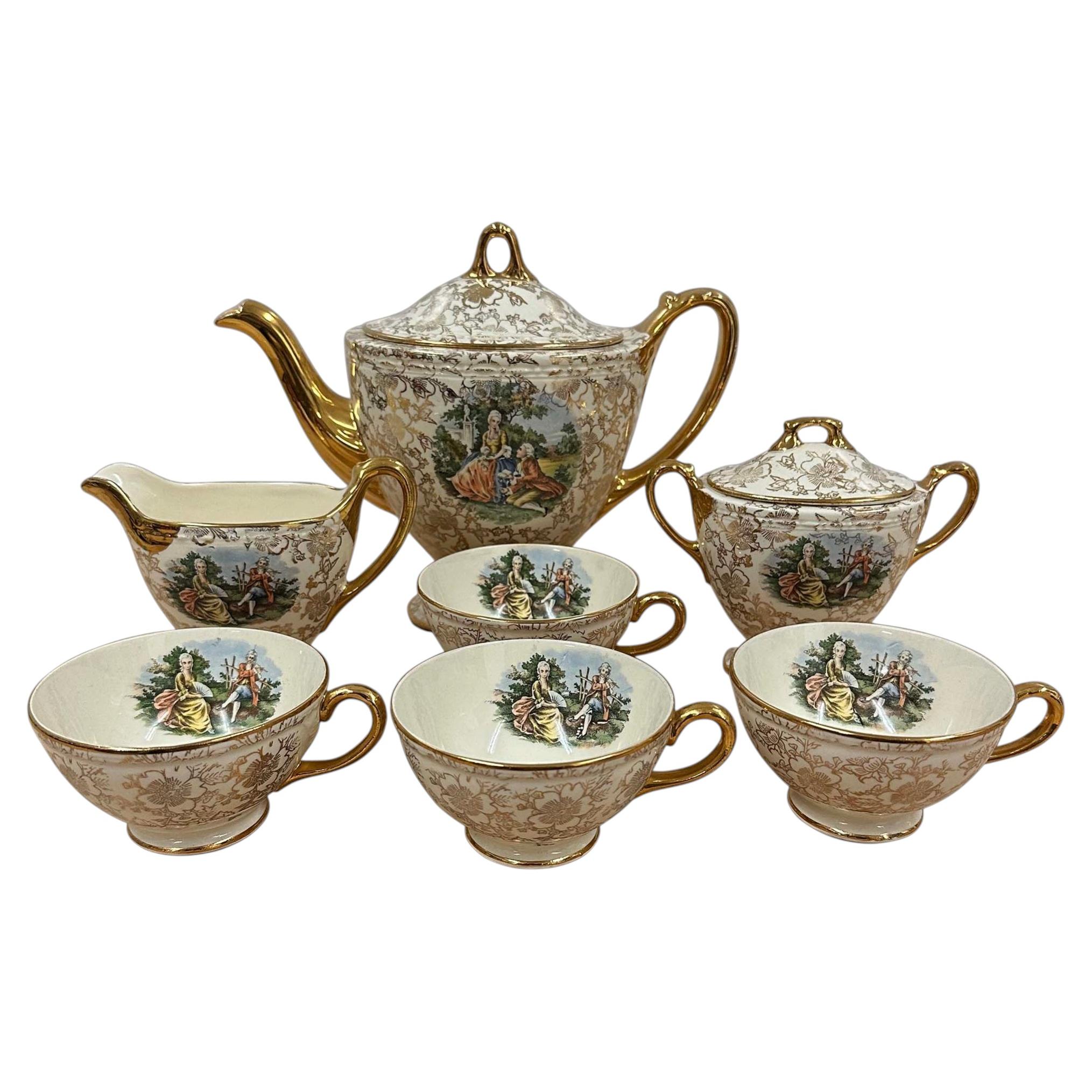 Vintage Homer Laughlin Eggshell Georgian Tea Set, 22-Karat vergoldet im Angebot