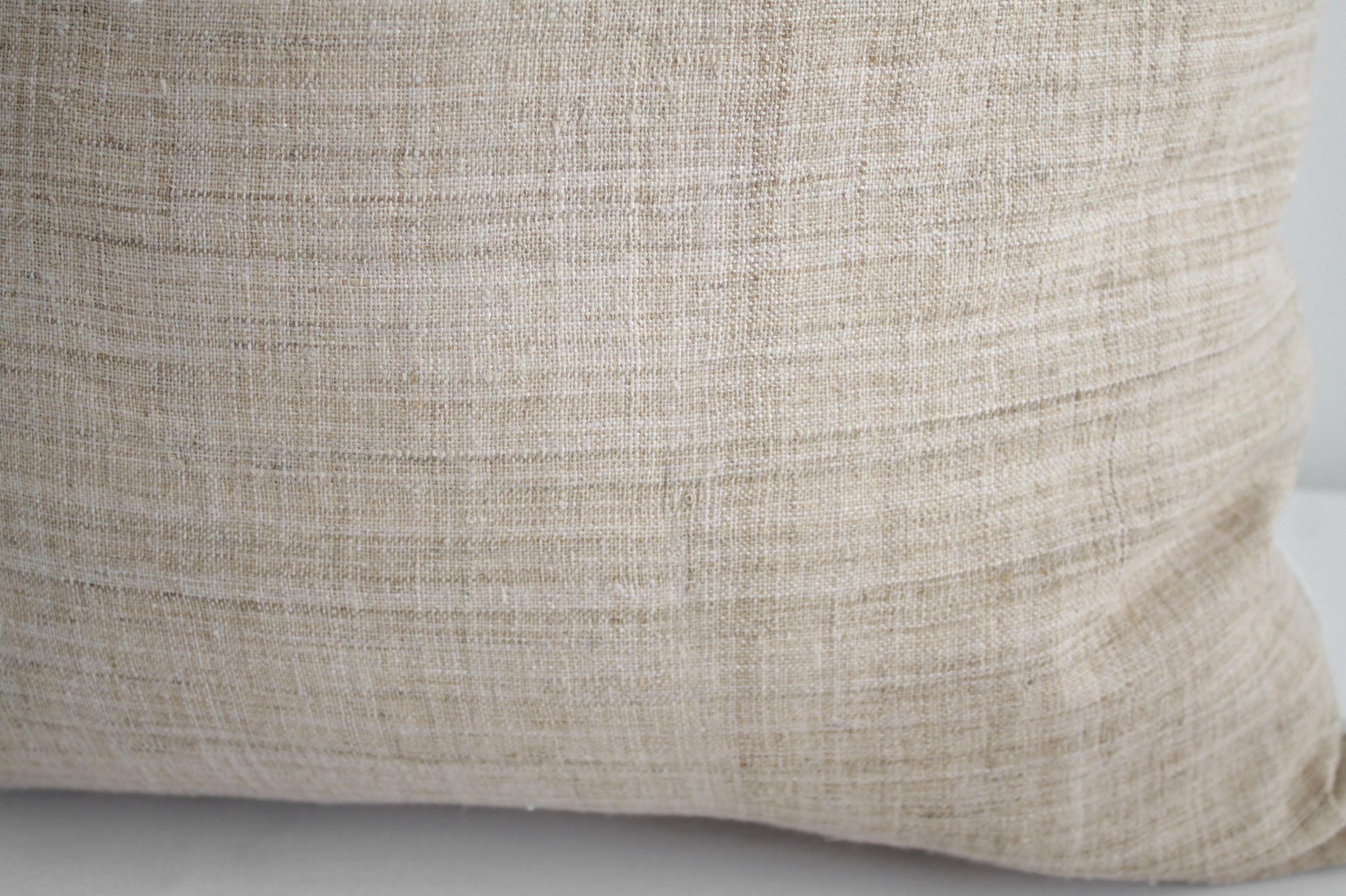 Contemporary Vintage Homespun Linen Textile Pillow