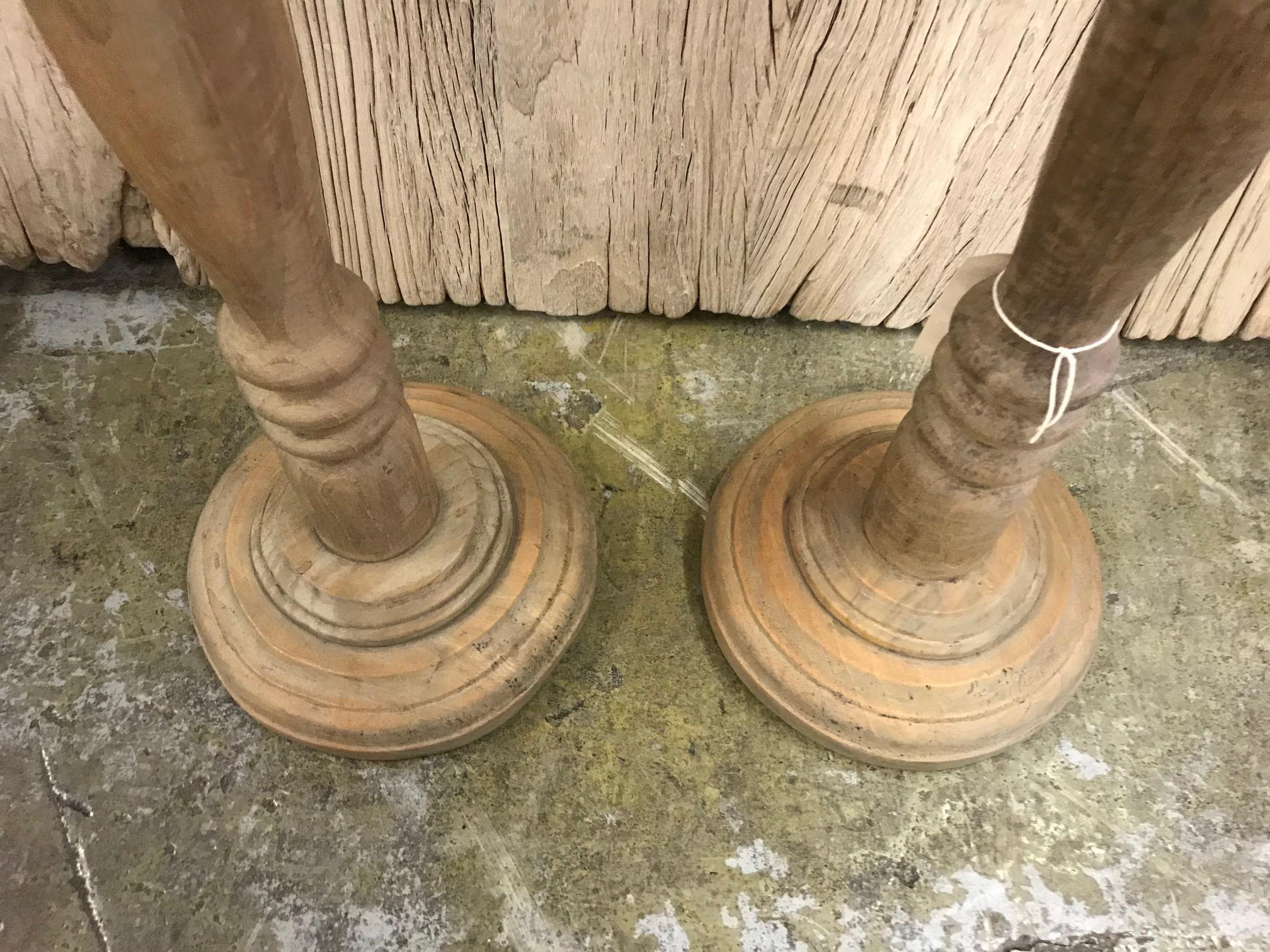 20th Century Vintage Honduran Tall Wooden Altar Candlesticks