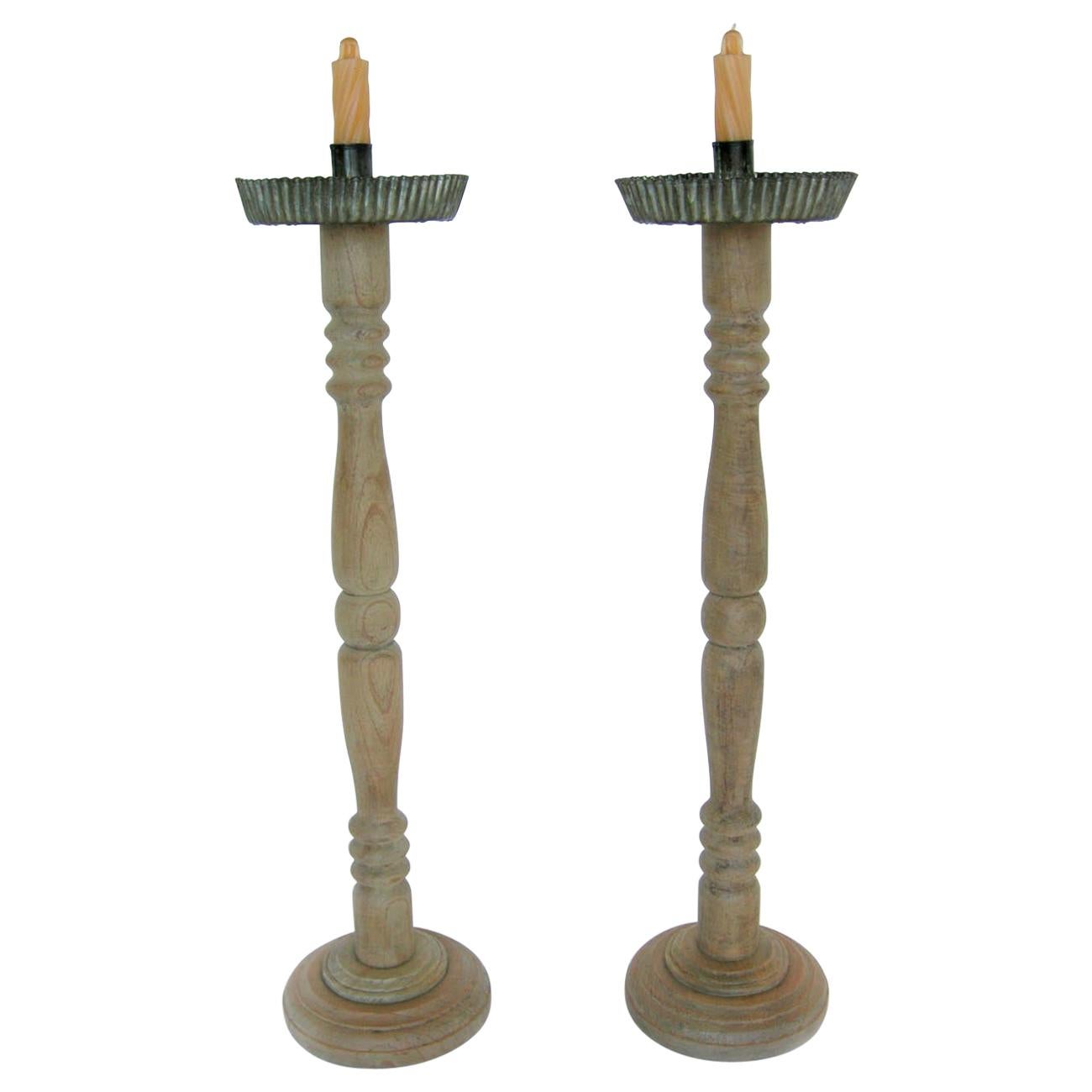 Three Large Vintage Wooden Candlesticks at 1stDibs