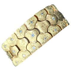 Vintage Honeycomb 14 Karat Yellow Gold Diamond Bracelet 0.60 Carat