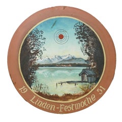 Vintage Honor Shooting Target with Landscape and Lake Painting, Germany 1951