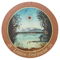 Vintage Honor Shooting Target with Landscape and Lake Painting, Germany 1951