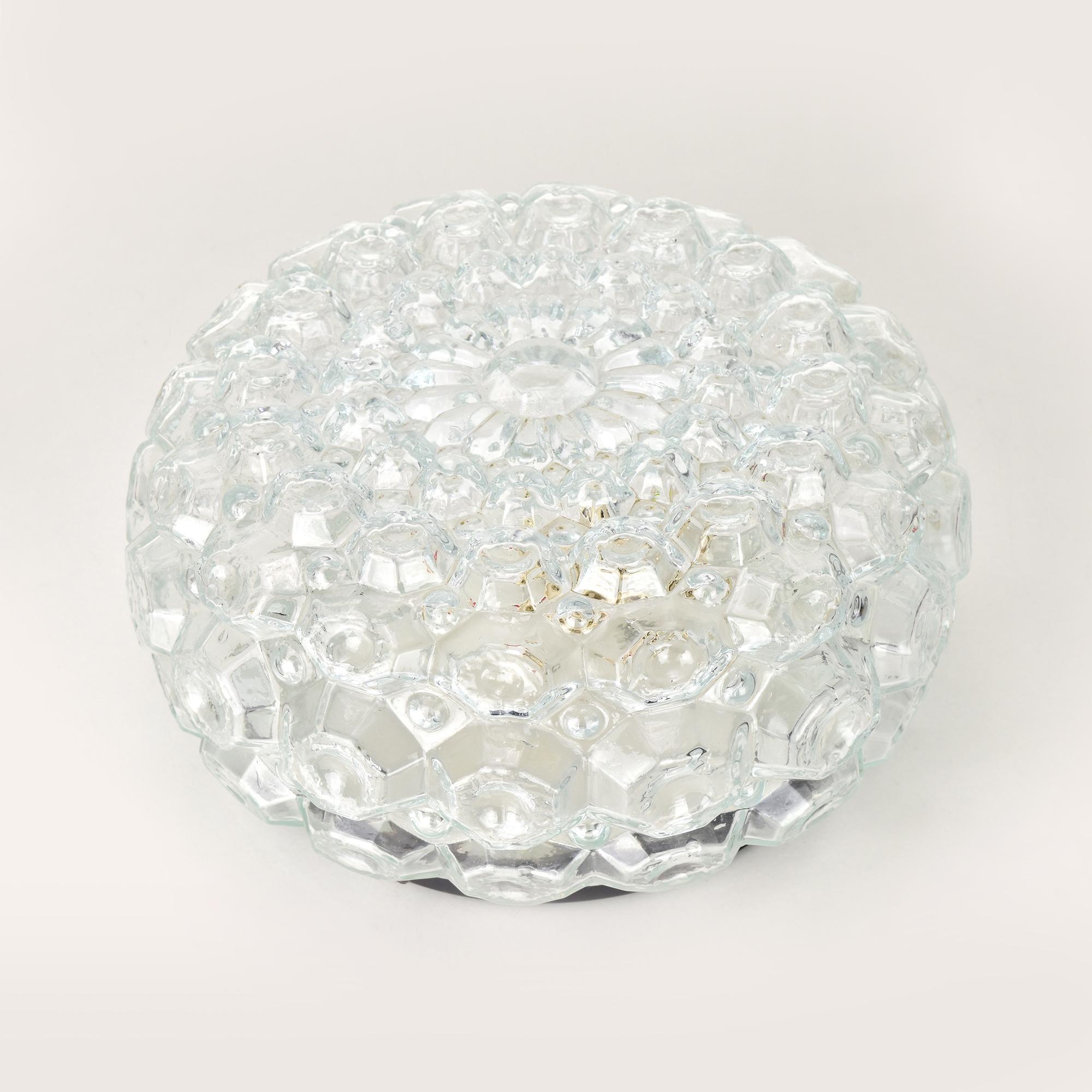 Plafón o aplique de cristal vintage Honsel Flush Mount Moderno de mediados de siglo en venta