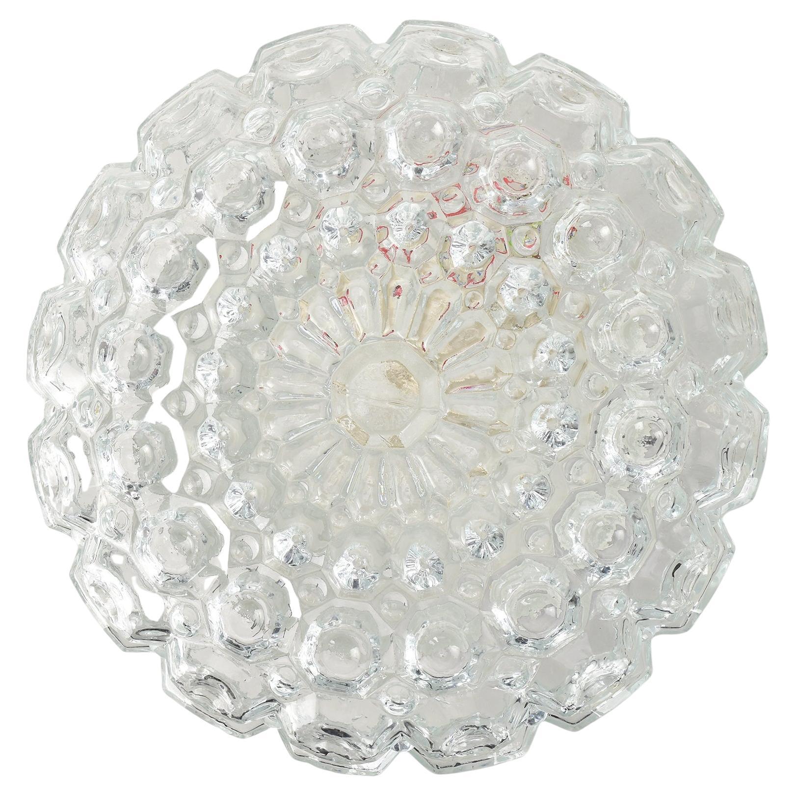 Vintage Honsel Flush Mount Crystal Glass Ceiling or Wall Light Fixture